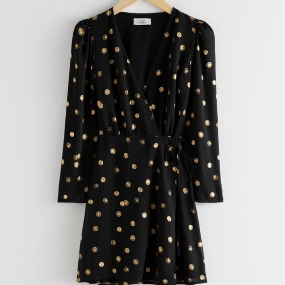 NWT - Metallic Coin Print Mini Wrap Dress - Picture 5 of 7